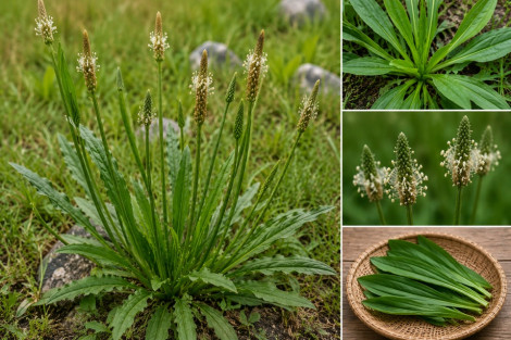 Narrowleaf or buckhorn plantain (Plantago lanceolata)